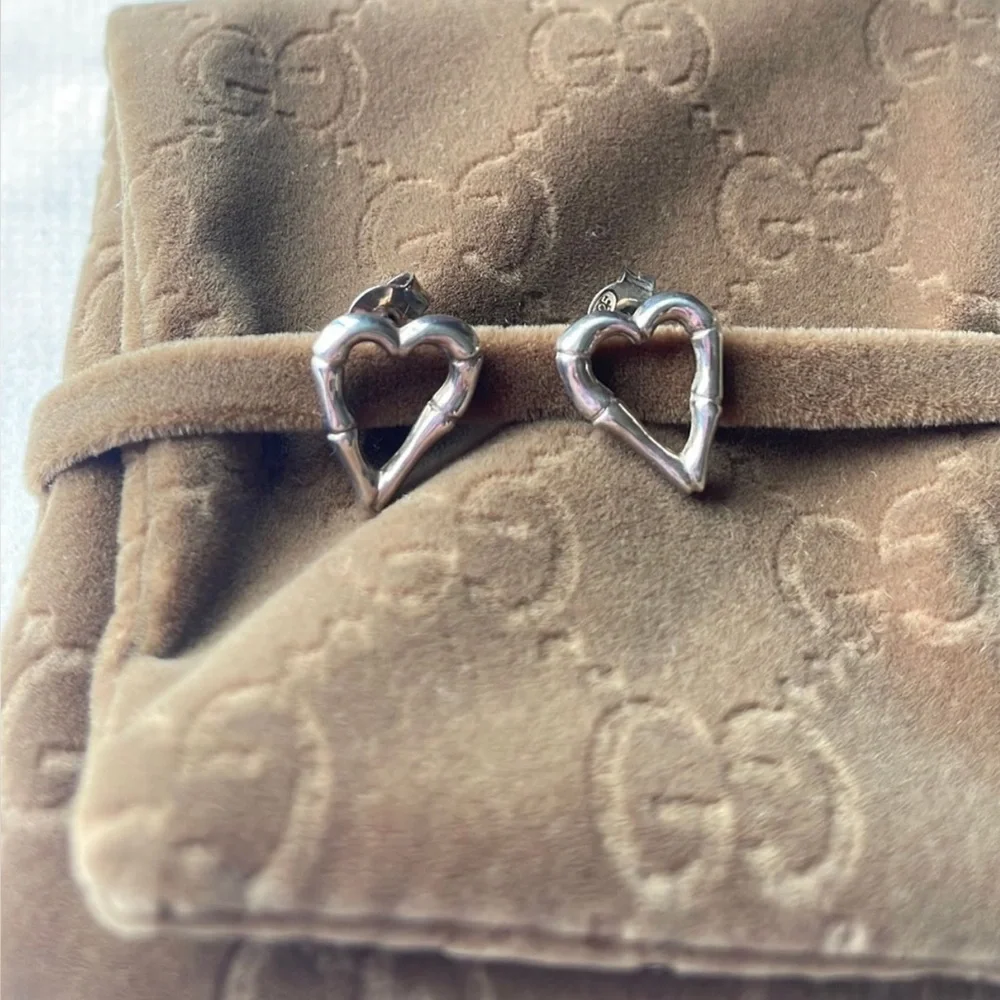 Gucci 925 Silver Bamboo Heart Earrings - Picture 2 of 4